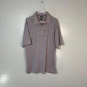 FootJoy Polo Shirt Mens Large Pink Blue Striped Short Sleeve Performance Golf